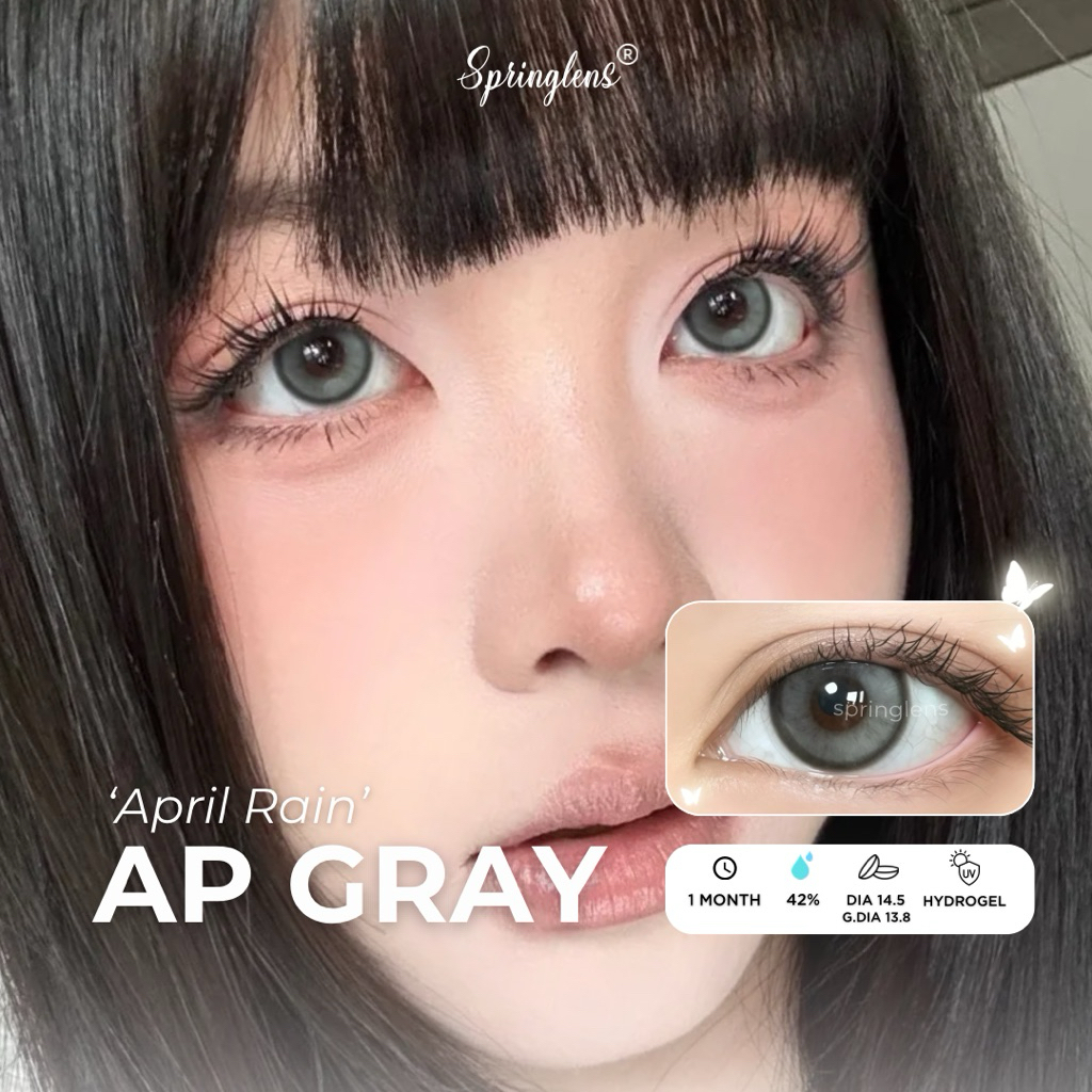 Kính áp tròng hiệu ứng AP GRAY (April) style Douyin xám xanh có giãn tròng 1 tháng | Spring Lens