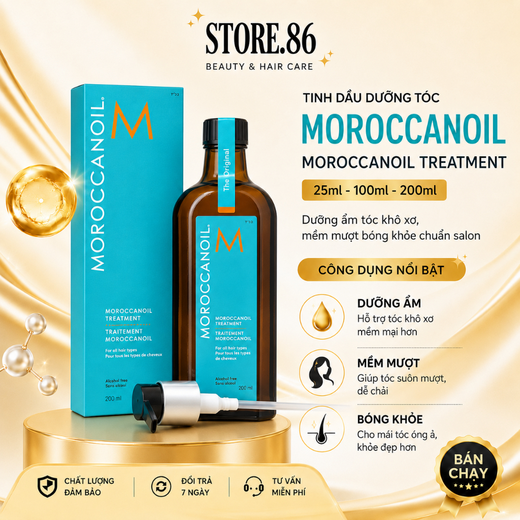 Tinh Dầu Moroccanoil 25ml - 100ml - 200ml | Dưỡng Ẩm Tóc Khô Xơ, Mềm Mượt Bóng Khỏe Chuẩn Salon