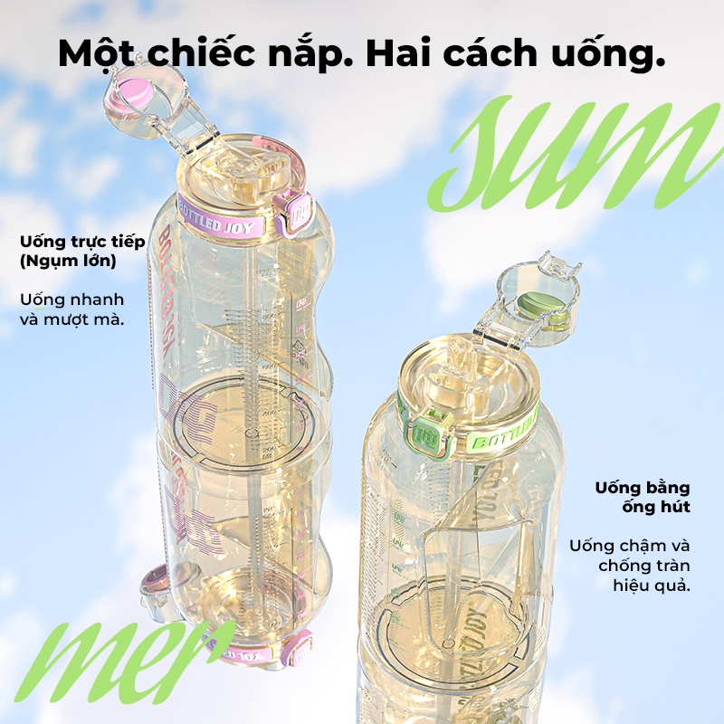 BOTTLEDJOY Bình nước dung tích lớn PPSU an toàn cho sức khỏe, không chứa BPA, chịu nhiệt lên đến 180°C, phù hợp cho hoạt