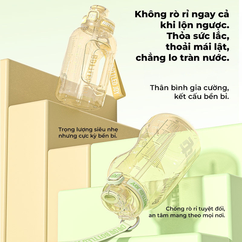 BOTTLEDJOY Bình nước dung tích lớn PPSU an toàn cho sức khỏe, không chứa BPA, chịu nhiệt lên đến 180°C, phù hợp cho hoạt