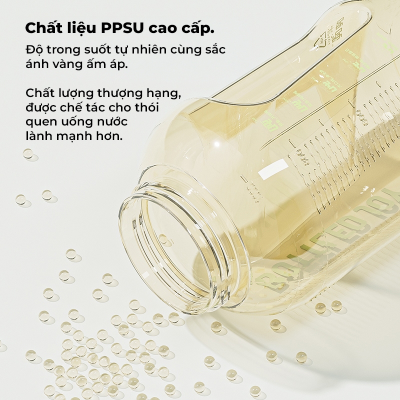 BOTTLEDJOY Bình nước dung tích lớn PPSU an toàn cho sức khỏe, không chứa BPA, chịu nhiệt lên đến 180°C, phù hợp cho hoạt