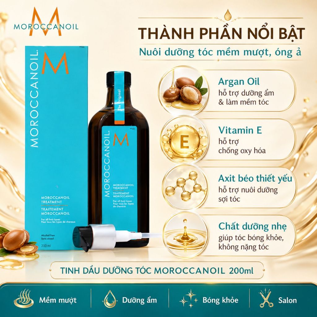 Tinh Dầu Moroccanoil 25ml - 100ml - 200ml | Dưỡng Ẩm Tóc Khô Xơ, Mềm Mượt Bóng Khỏe Chuẩn Salon