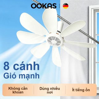 OOKAS Quạt Treo Tường 7 Cánh, Gió Mạnh Siêu Mát, 25W 220V/50Hz,Không Cần Khoan Đục Có Kèm Miếng Dán