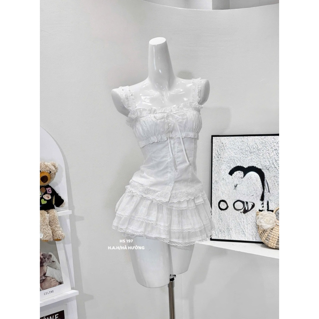 Set váy thô ren hoa phối bèo dạo phố xinh xỉu