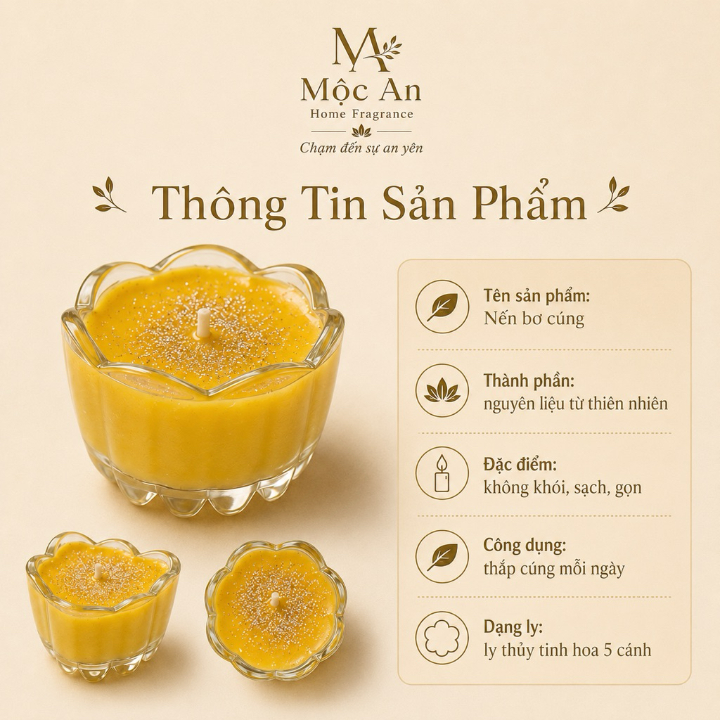 Nến bơ hoa mai  Mộc An | Nến ly thủy tinh hoa nhỏ, nến cúng, nến trưng bày