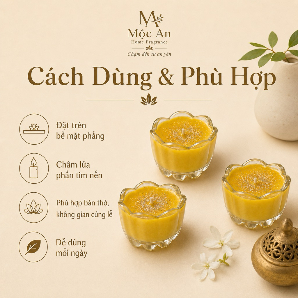 Nến bơ hoa mai  Mộc An | Nến ly thủy tinh hoa nhỏ, nến cúng, nến trưng bày