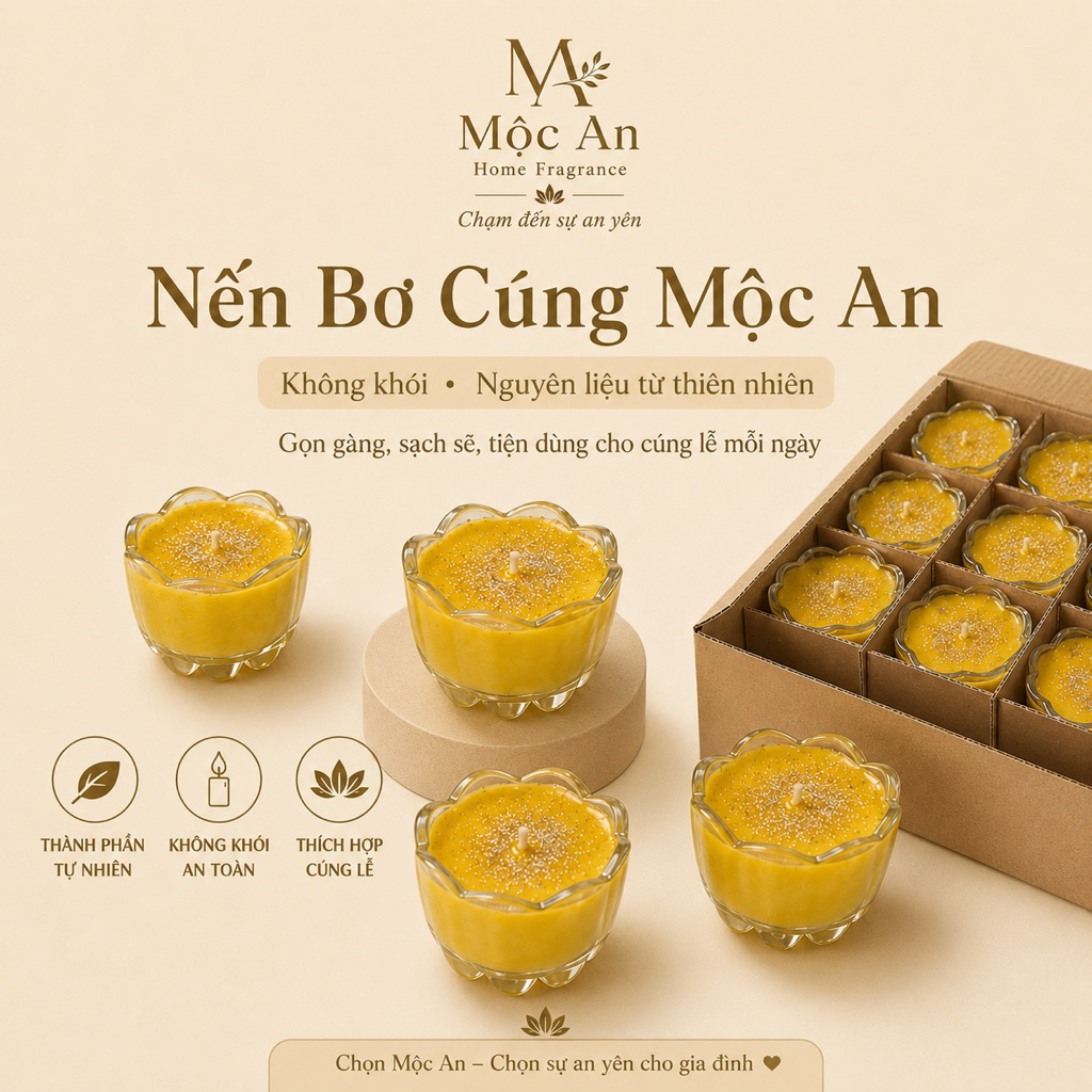 Nến bơ hoa mai  Mộc An | Nến ly thủy tinh hoa nhỏ, nến cúng, nến trưng bày