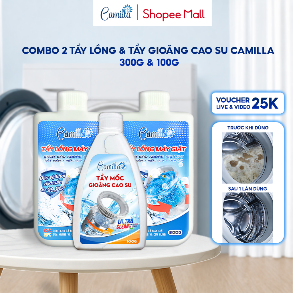 Combo 2 Tẩy Lồng Máy Giặt & 1 Tẩy Mốc Gioăng Cao Su Cao Cấp CAMILLA Diệt Khuẩn | 300Gr & 100Gr