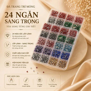 Đá Nail 24 Ngăn Khoảng 7500 Viên - Đá Đính Móng Resin Đáy Phẳng Nhiều Màu, Đá Nail Lấp Lánh Trang Trí Móng NC1