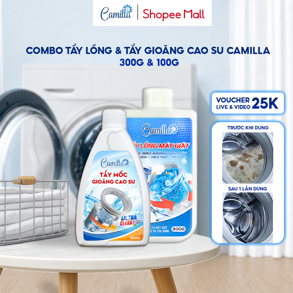 Combo Tẩy Lồng Máy Giặt & Tẩy Mốc Gioăng Cao Su Máy Giặt Cao Cấp CAMILLA | 300Gr & 100Gr