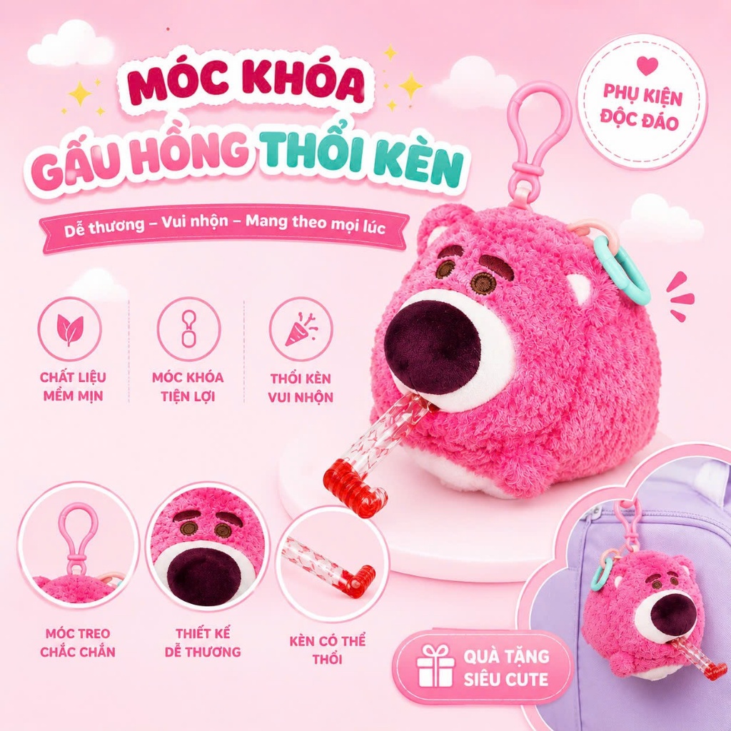 Móc khoá gấu dâu Chính hãng MABAOTOYS DISNEY series plush pendant gấu bông móc khoá siêu cute