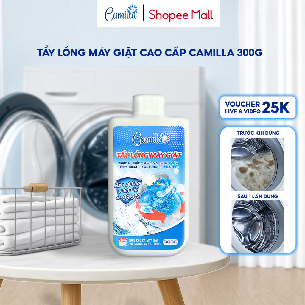 Tẩy Lồng Máy Giặt CAMILLA Cao Cấp, Oxy Hoạt Tính, Tẩy Sạch 99% Và Bảo Vệ Áo Quần | 300Gr