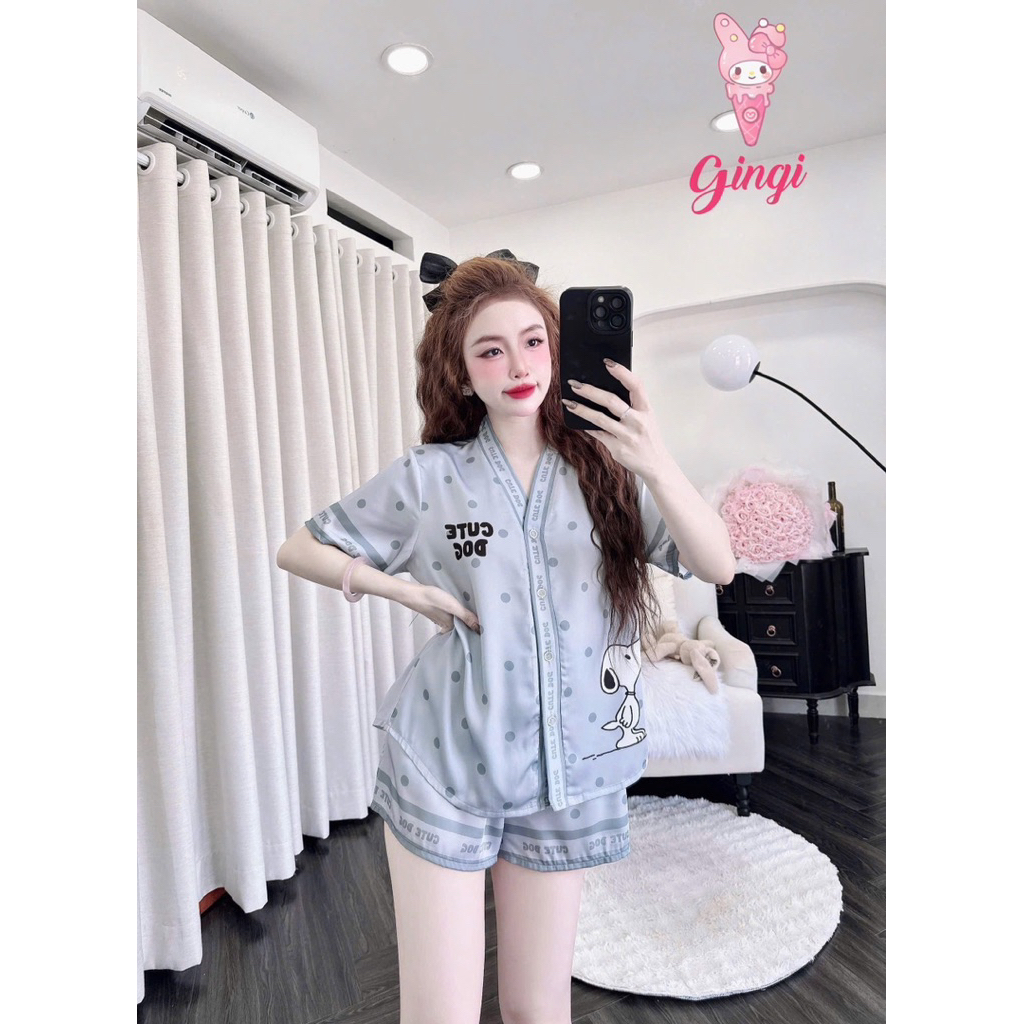 [ Size40-60kg Đồ Ngắn260824 ]Đồ nữ mặc nhà áo tay tiên quần ngắn hoạ tiết dễ thương chất lụa latin
