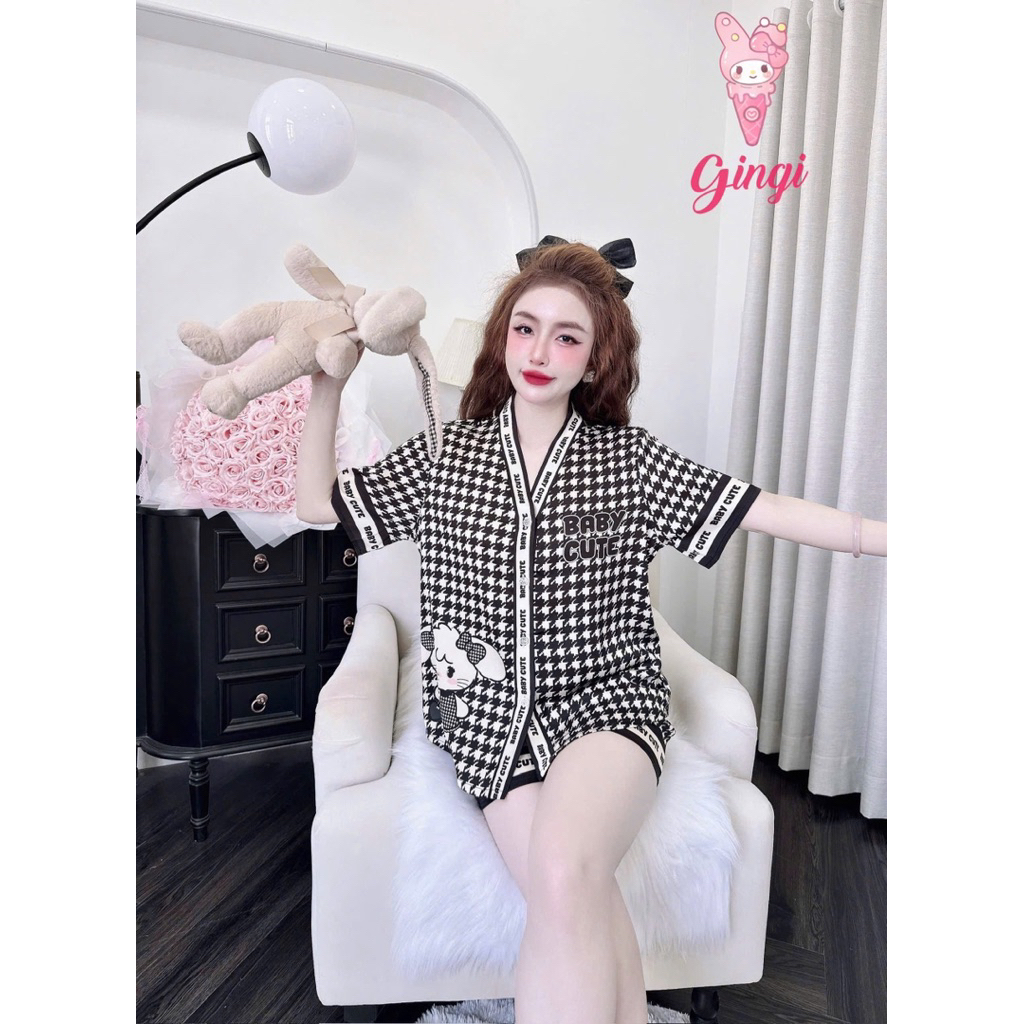 [ Size40-60kg Đồ Ngắn260824 ]Đồ nữ mặc nhà áo tay tiên quần ngắn hoạ tiết dễ thương chất lụa latin