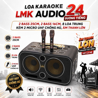 Loa Karaoke Xách Tay LMK Audio D20 24 Đường Tiếng, Công Xuất 1300W, 2 Bass 25cm, 2 Trung 16cm, Kèm 2 Micro UHF Chống Hú