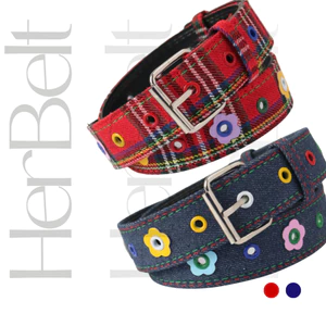 HerBelt | Thắt lưng nữ khoen hoa 3.3cm vải denim, Dây nịt vải jeans màu đỏ, xanh TL603