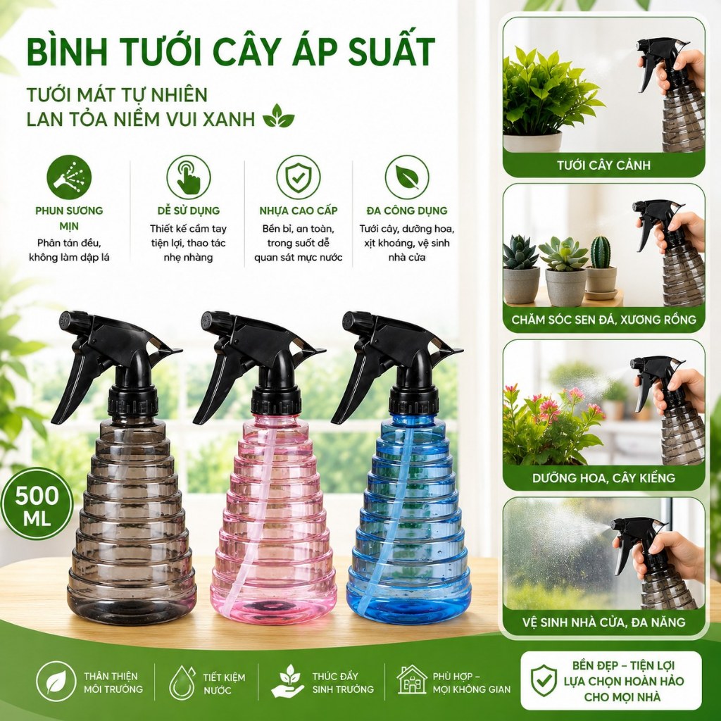 BÌNH TƯỚI CÂY ÁP SUẤT  – TƯỚI MÁT TỰ NHIÊN, LAN TỎA NIỀM VUI XANH, 500 ML 72234