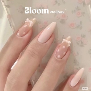 [B19] Móng giả hồng pastel chấm bi mix nơ nhỏ dễ thương Bloom.nailbox