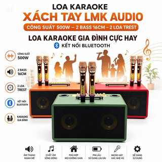 Loa Karaoke Xách Tay LMK Audio Công Suất 500W, 2 Bass 16cm + 2 Loa Trung, Có Echo Và Reverb, Kèm 2 Micro Không Dây UHF