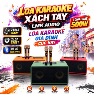 Loa Karaoke Xách Tay LMK Audio Công Suất 500W, 2 Bass 16cm + 2 Loa Trung, Có Echo Và Reverb, Kèm 2 Micro Không Dây UHF