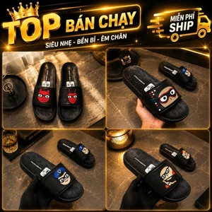 Dép Nam DG Quai Ngang, Dép Nam Boy Phố Đế Cao Su Đúc Quai Da In Hình Hoạt Hoạ Siêu Chất