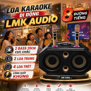 Loa Karaoke Xách Tay LMK Audio K89 PLUS 8 Đường Tiếng, Công Xuất 700W, 2 Bass 20cm 2 Trung 4 Trét, Kèm 2 Míc UHF Hát Nhe
