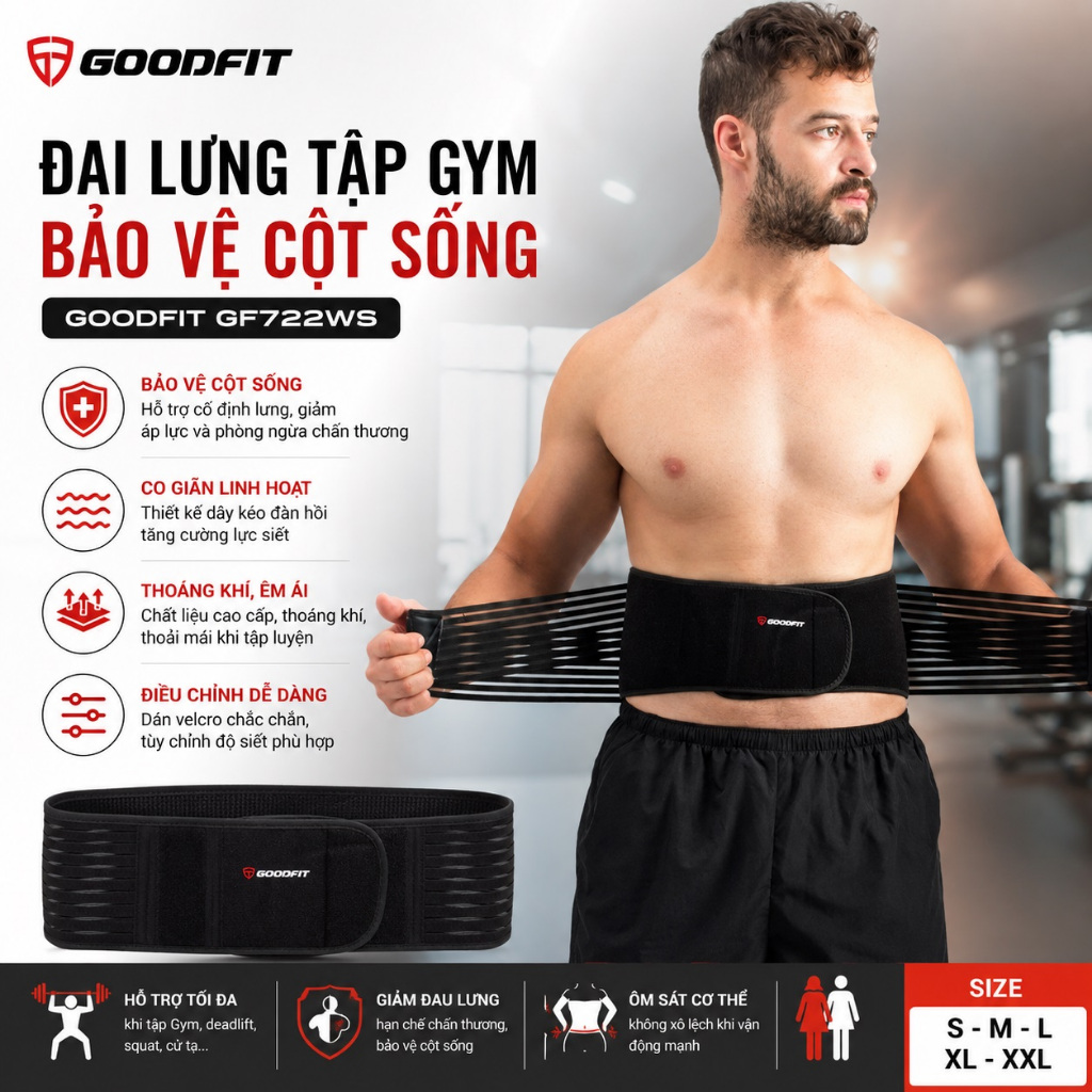 Đai lưng tập gym, bảo vệ cột sống chống đau lưng GoodFit GF722WS