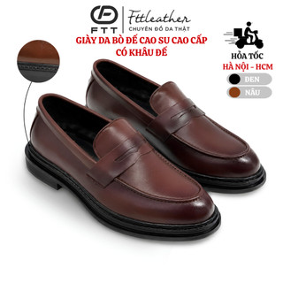 Giày lười nam cao cấp, giày tây nam đế khâu da bò Fttleather dáng Penny Loafer tăng chiều cao F0303