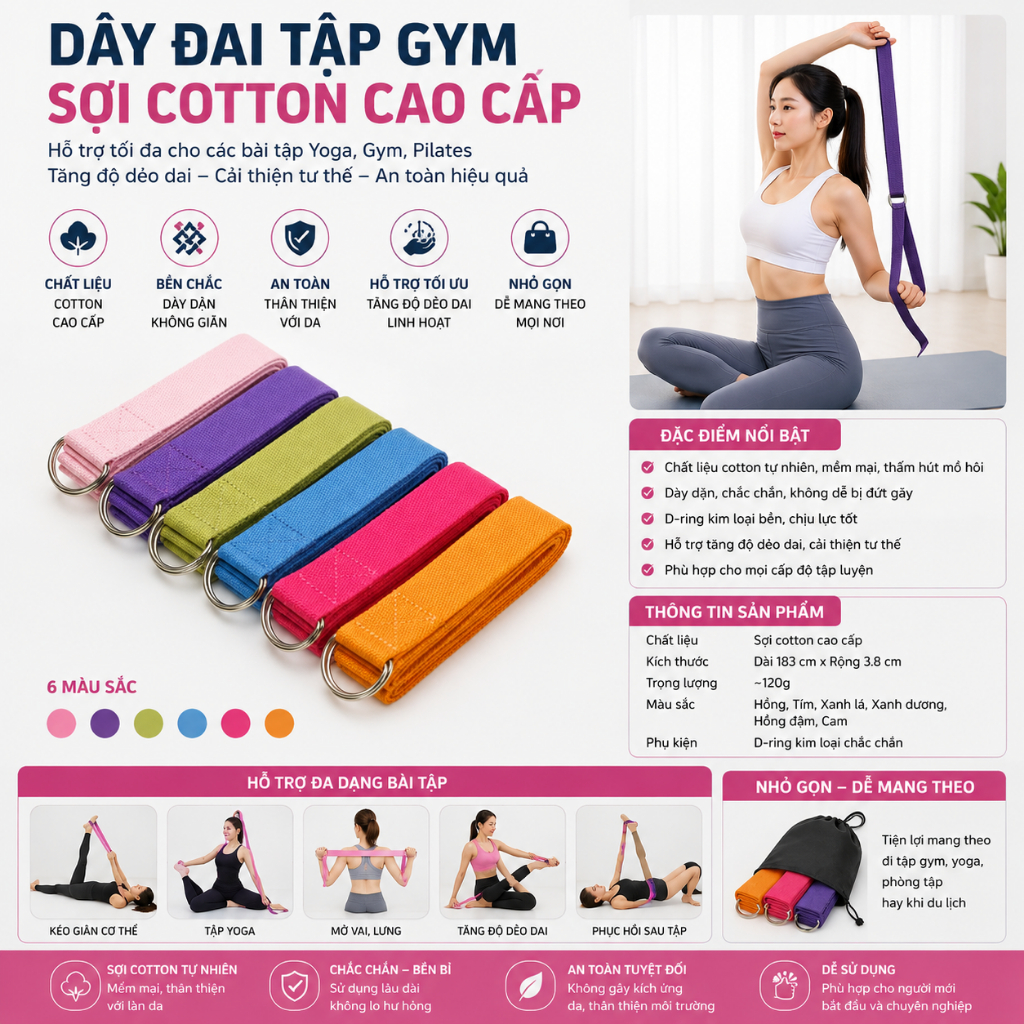 Dây đai tập yoga sợi cotton