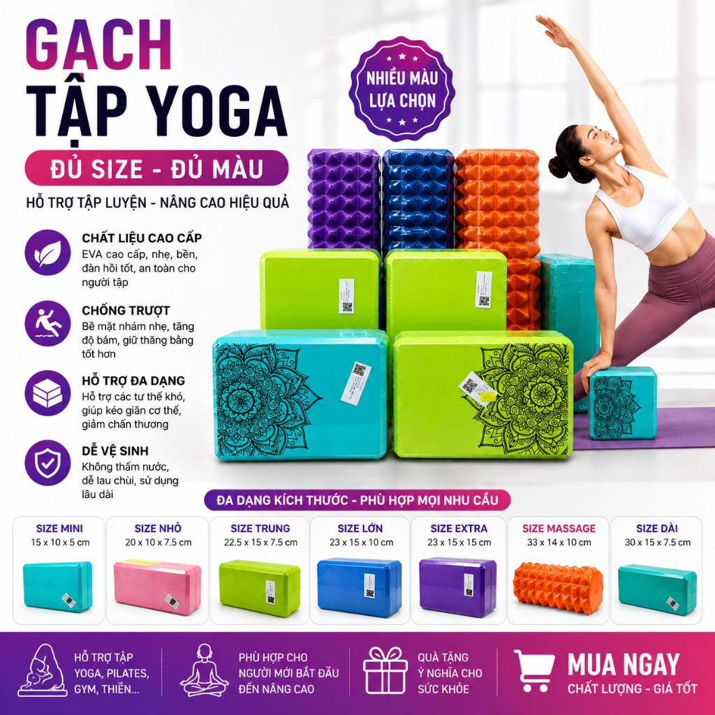 Gạch tập Yoga cao cấp có in họa tiết nhiều màu giá rẻ