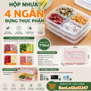 Hộp Nhựa 4 Ngăn Đựng Thực Phẩm Bảo Quản Tủ Lạnh Dung Tích 710ml - Hộp Nhựa Chịu Nhiệt Có Kèm Nắp Đậy