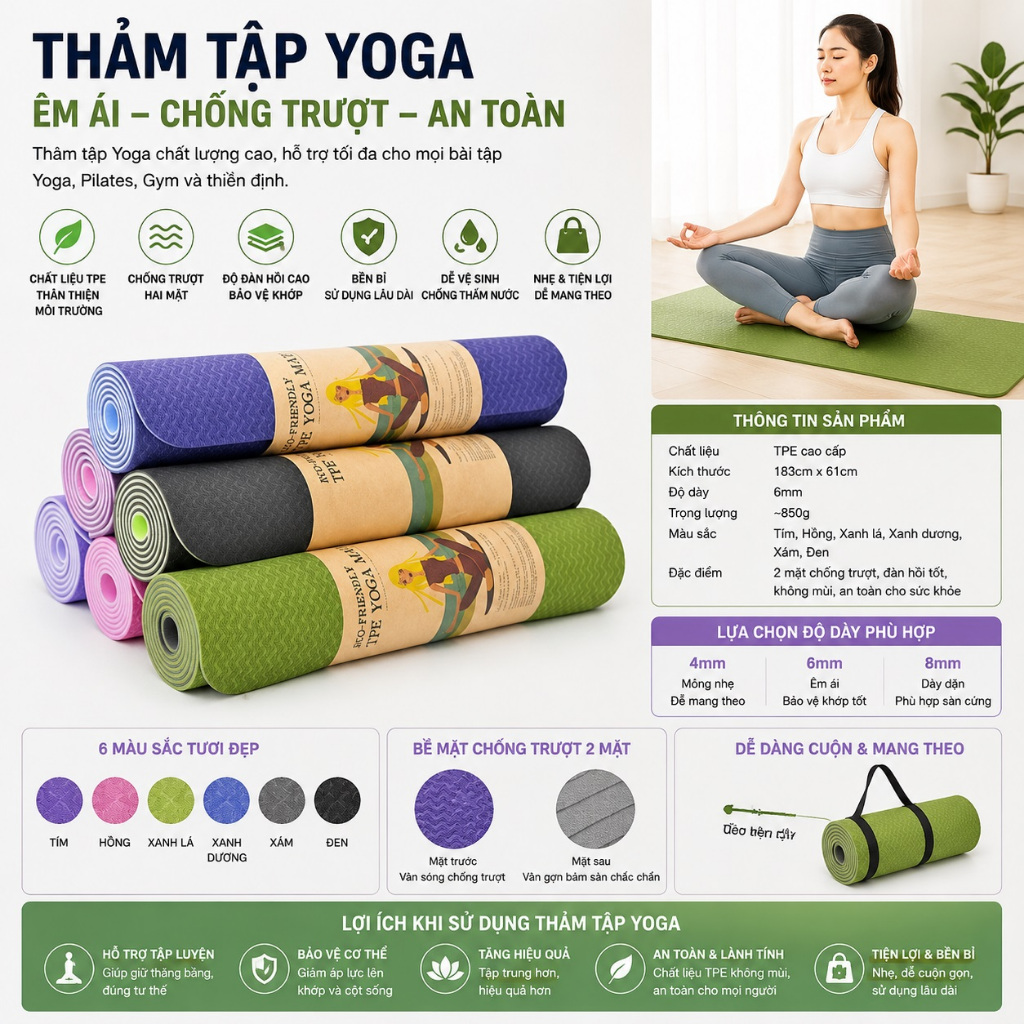 Thảm tập Yoga định tuyến TPE ZEN Yoga Mat Đài Loan 2 lớp chất lượng cao
