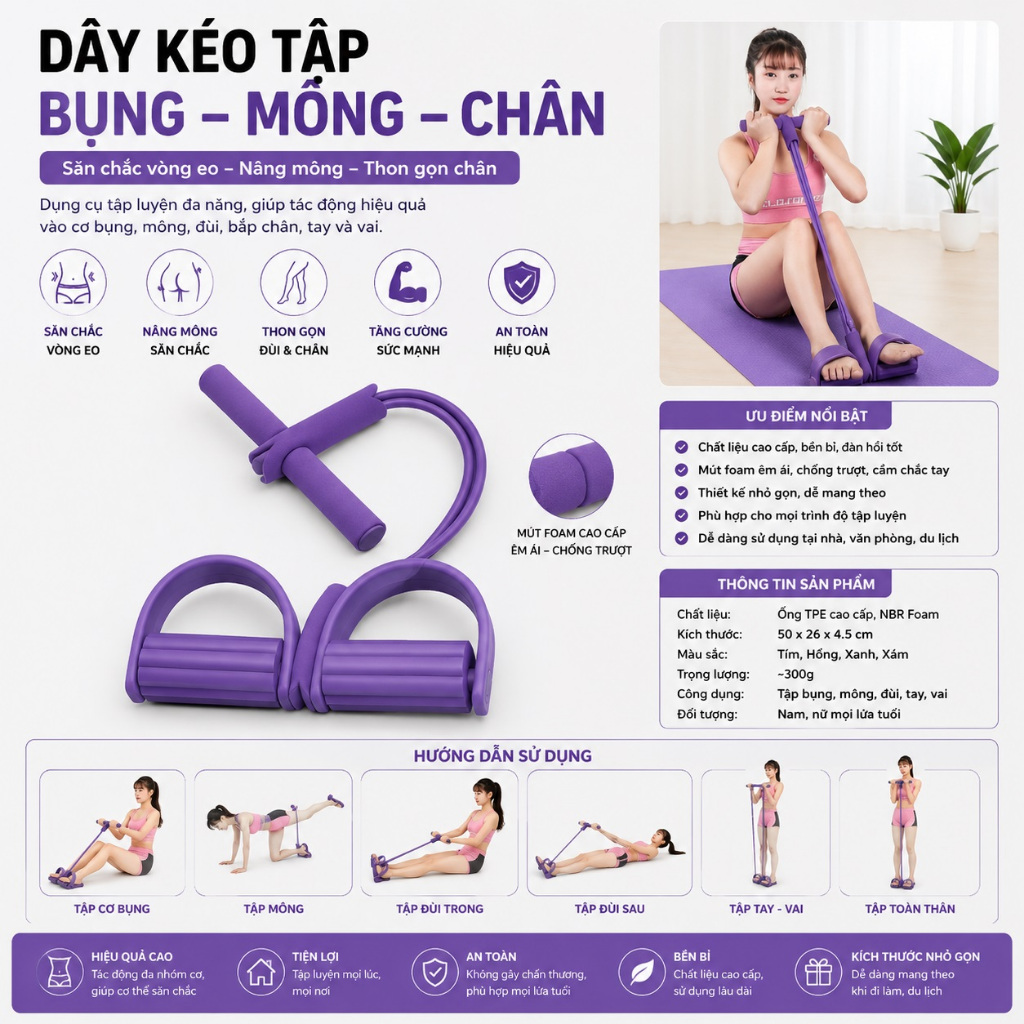 Dây kéo tập bụng, mông,chân