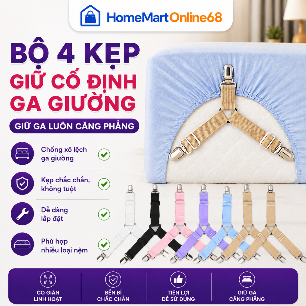 HM66563 Bộ 4 Kẹp giữ cố định Ga Giường Drap Chống Xê Dịch HM68