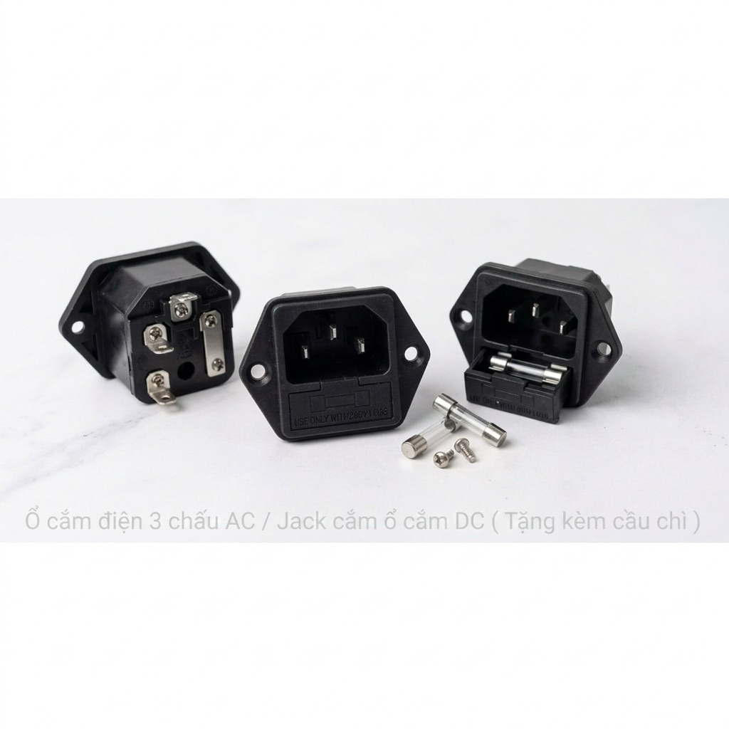 Ổ Cắm 3 Chấu AC- DC Có Tích Hợp Cầu Chì Bảo Vệ - Dành Cho Thiết Bị Điện Tử, Máy In, Nồi Cơm, xe điện