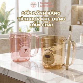 Cốc Đánh Răng Tích Hợp Khe Đựng Bàn Chải APTLYFINDS Nhựa PET Cao Cấp, Ly Đánh Răng Nhà Tắm