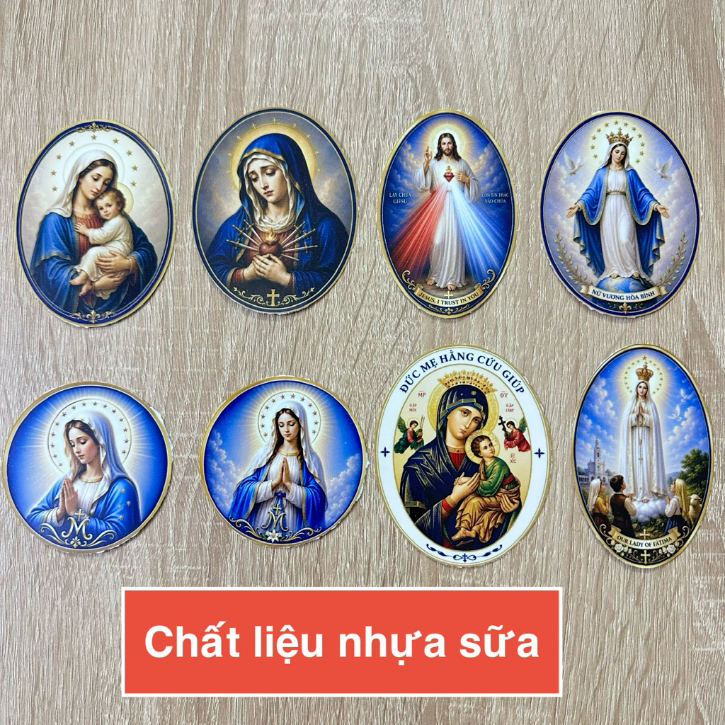 Hình Đức Mẹ, Chúa Giêsu. Hình Công Giáo dán đầu đèn xe, điện thoại. Decal chống nước không bay màu
