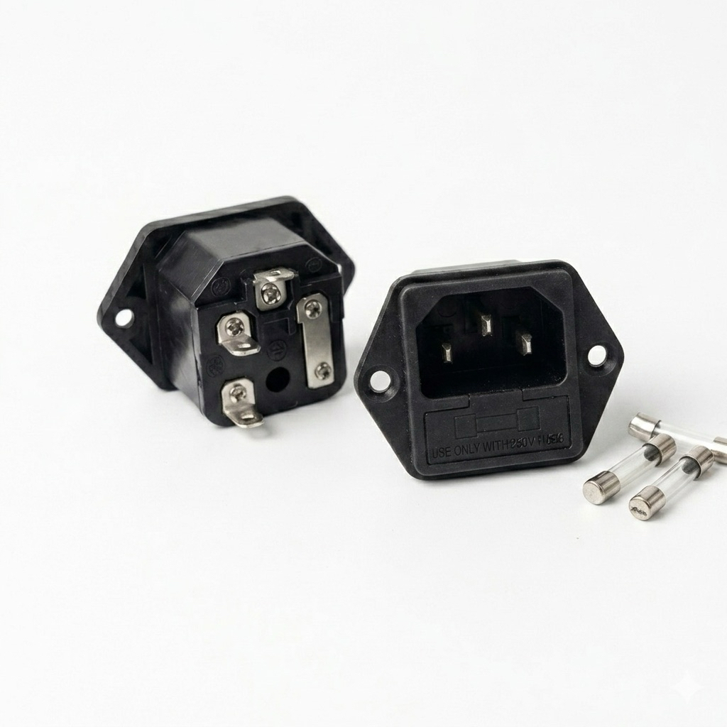 Ổ Cắm 3 Chấu AC- DC Có Tích Hợp Cầu Chì Bảo Vệ - Dành Cho Thiết Bị Điện Tử, Máy In, Nồi Cơm, xe điện