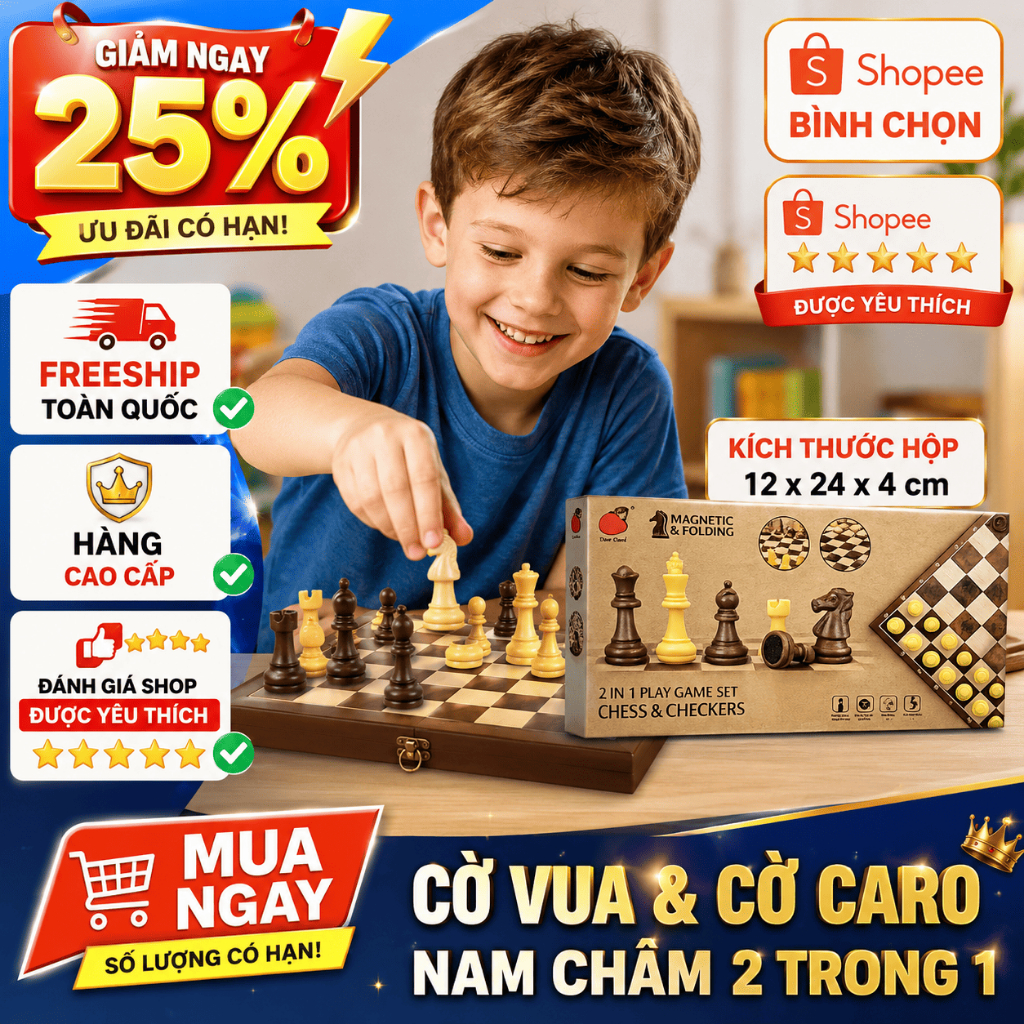 Bộ Cờ Vua & Cờ Đam Nam Châm, Đồ Chơi Trí Tuệ Cho Bé, Đồ Chơi Cho Bé