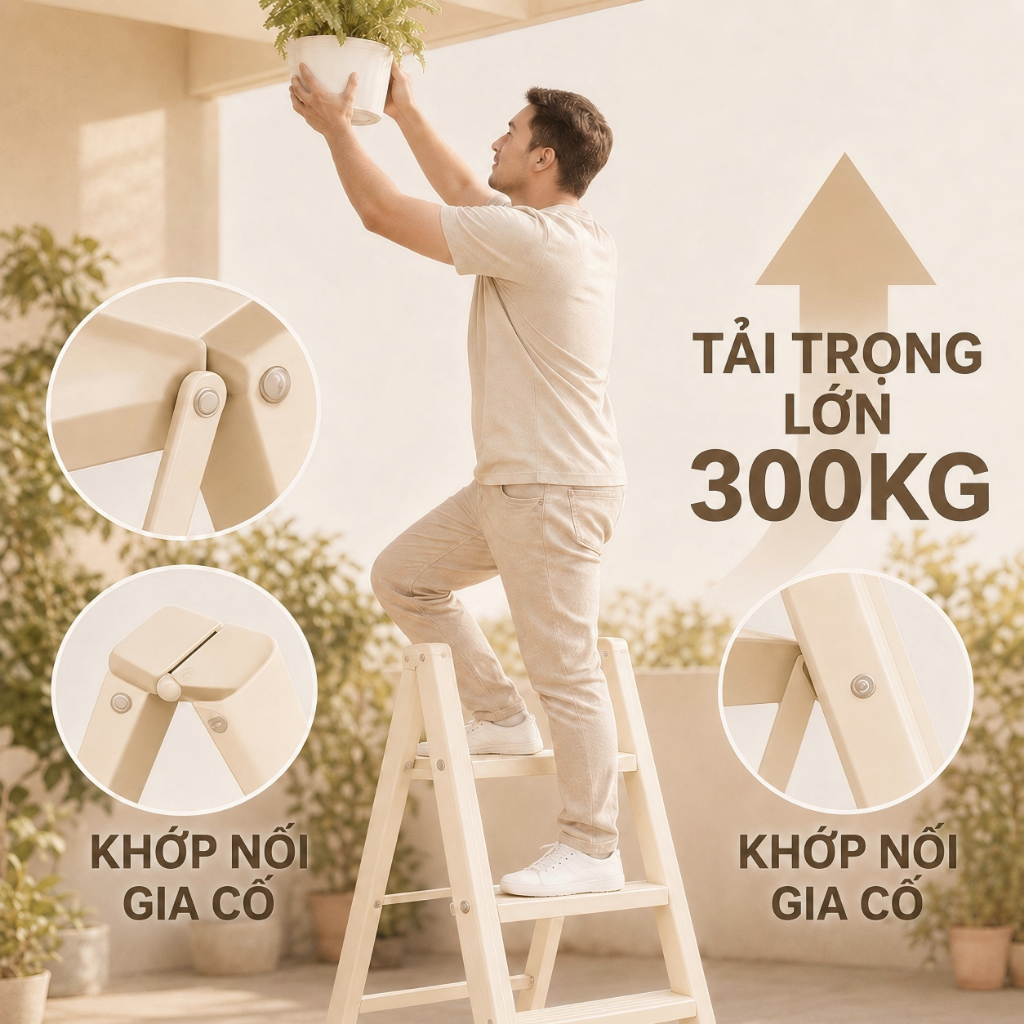 Thang Chữ A Gấp Gọn 2-5 Bậc Chất liệu thép carbon Ổn định không cần lắp đặt Có thể dùng làm giá treo hoa hoặc kệ để đồ