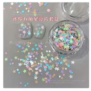 set phụ kiện trang trí nail hình ngôi sao, trái tìm, nhũ màu sắc