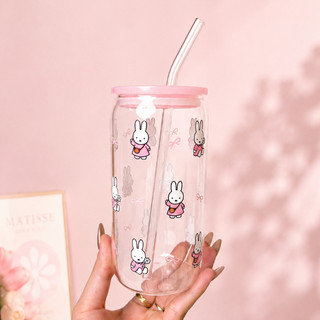 Cốc Thuỷ Tinh Miffy 500ml, Ly Thuỷ Tinh Cute Chịu Nhiệt Kèm Phụ Kiện, Quà Tặng Sinh Nhật