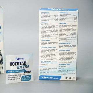 Thuốc Xổ Giun Cho Chó Mèo XOZUTAB EXTRA - VB Pharma - Viên Tẩy Giun Sán, Giun Tim Cho Thú Cưng
