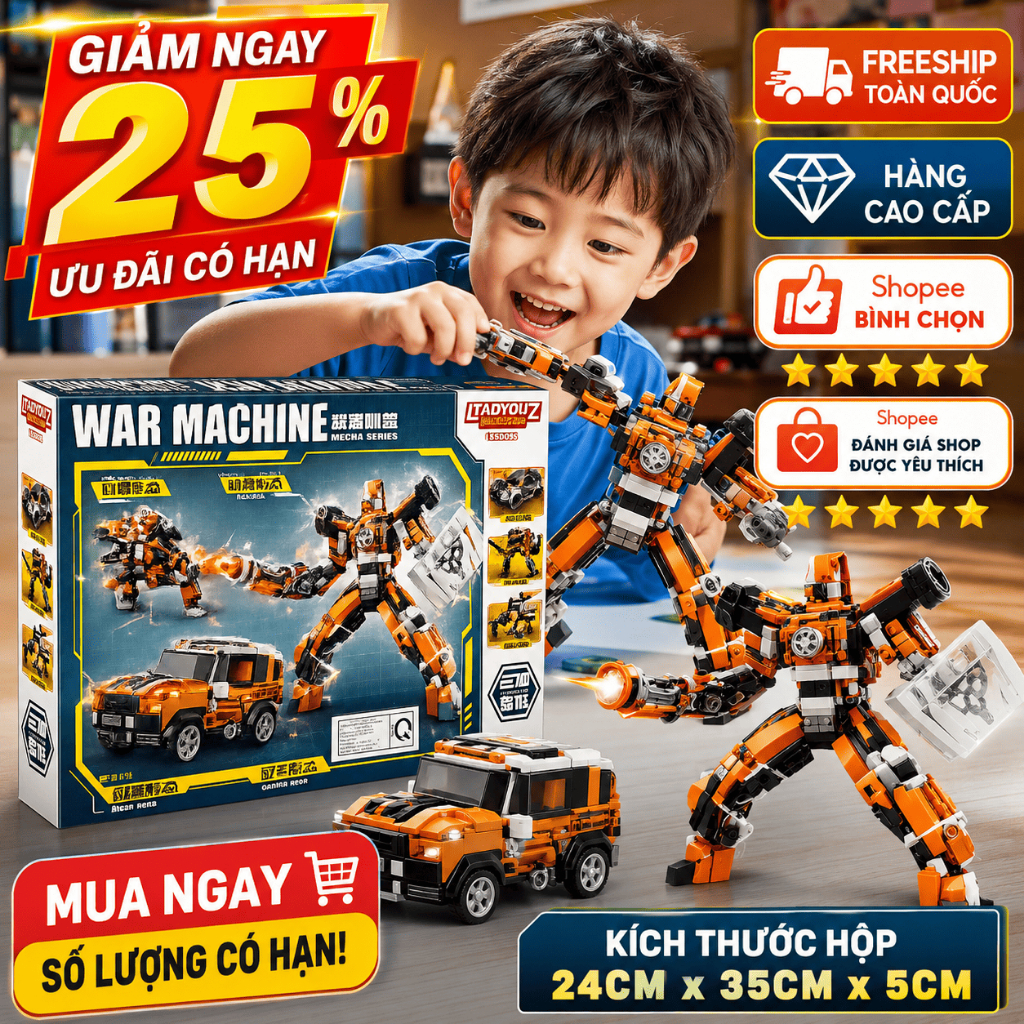 Đồ Chơi Robot Biến Hình 3 Trong 1 War Machine, Lắp Ráp Sáng Tạo Cho Bé