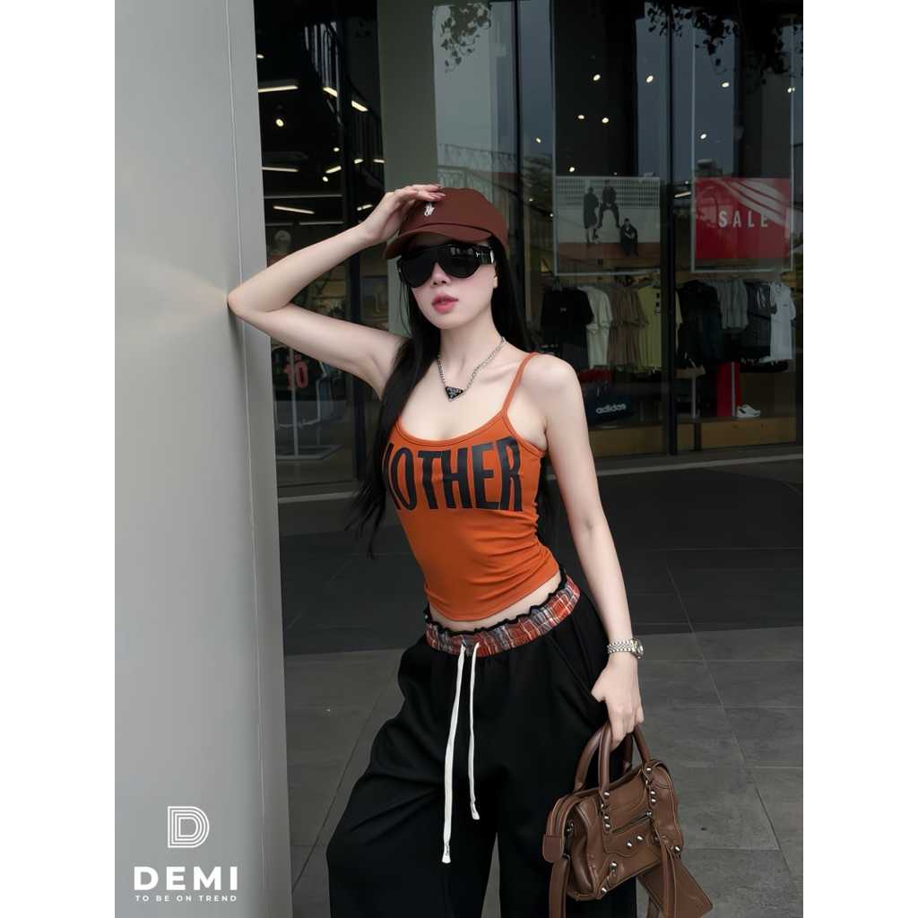 demi l1Set MOTHER áo 2 dây quần phối cạp kẻ cá tính ăn chơi với tone màu mix nổi bật, chất liệu sịn mịn 🔥