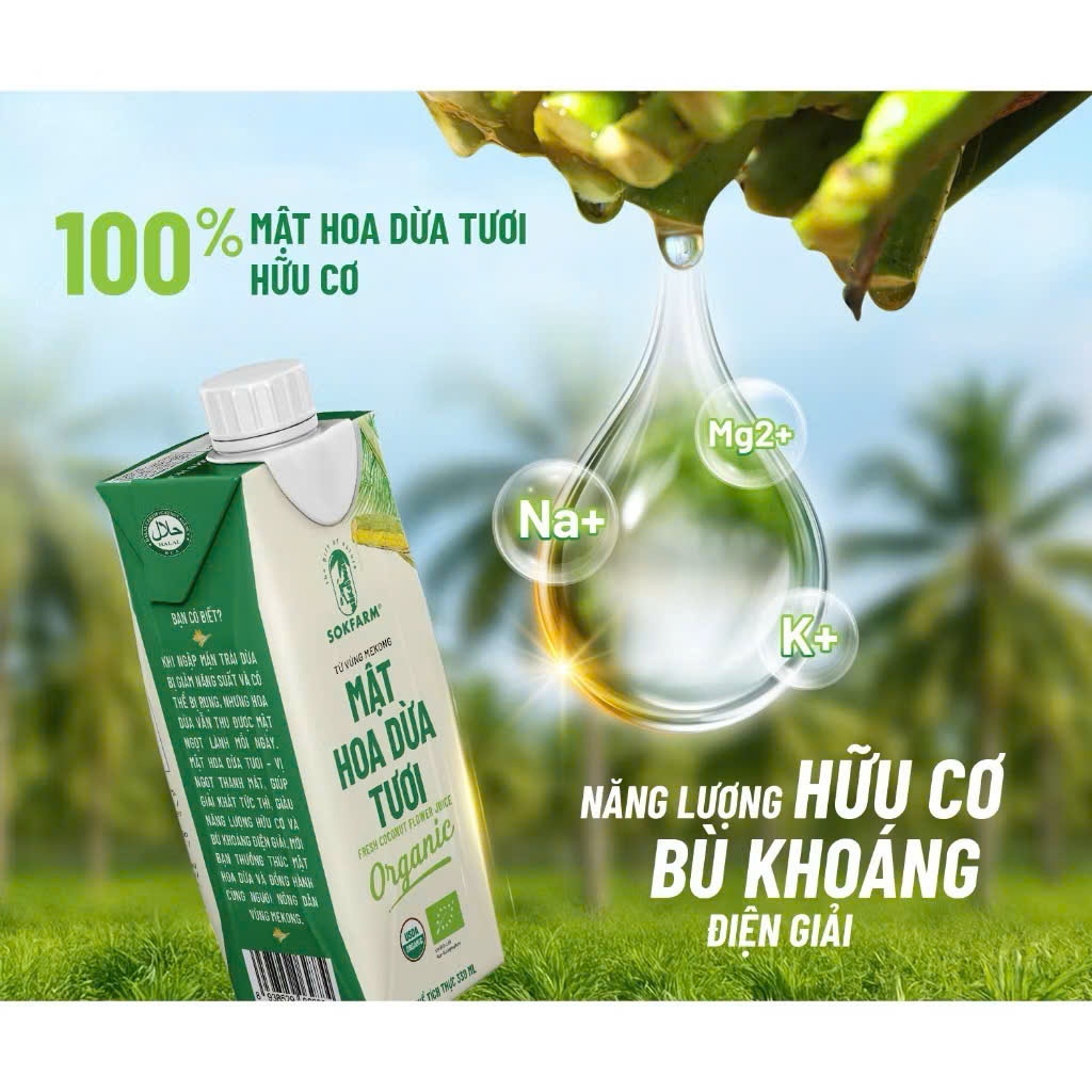 Sokfarm Mật Hoa Dừa Tươi - Nước uống Giải Khát Năng Lượng Tự Nhiên - Nước Uống Bù Khoáng - Thơm Ngon