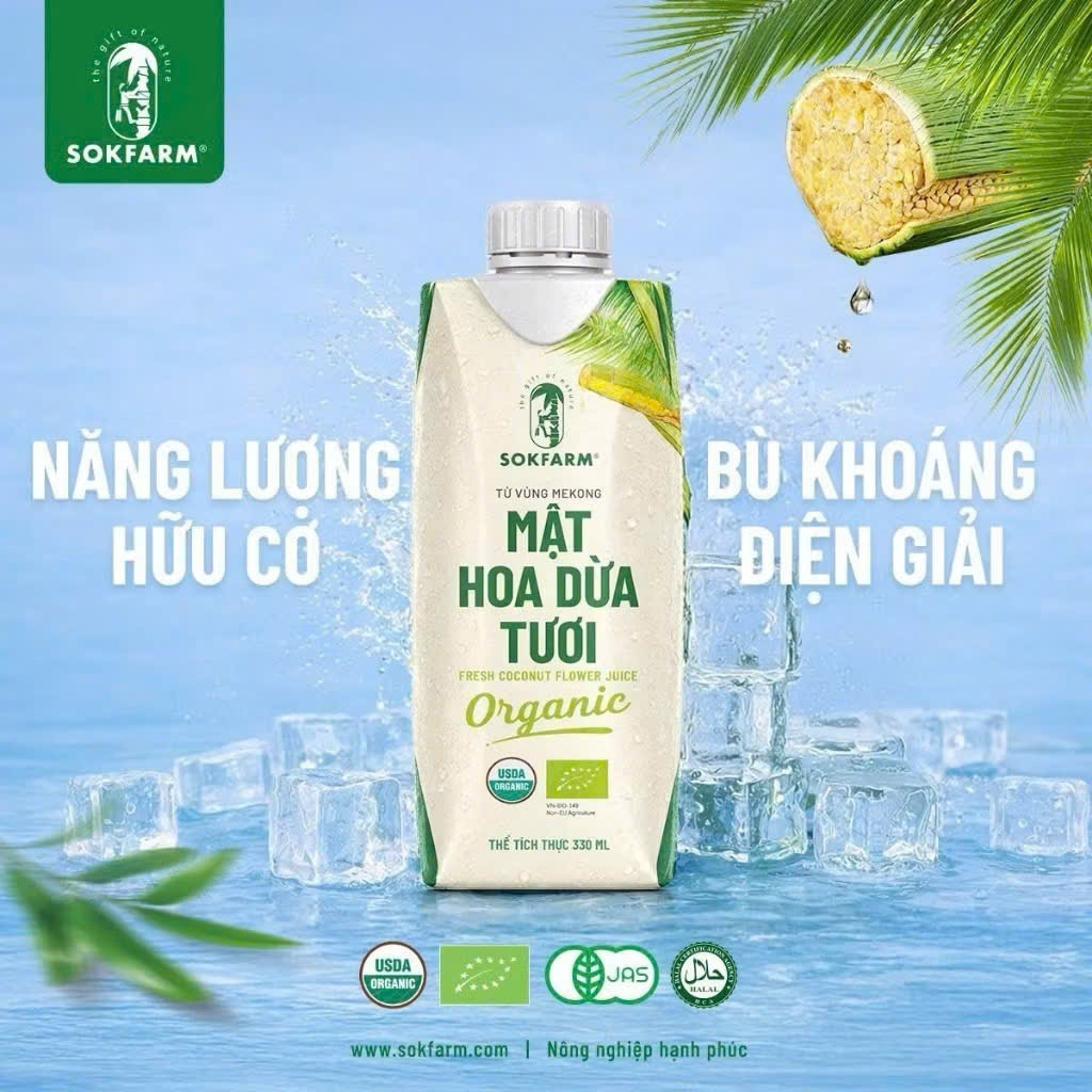 Sokfarm Mật Hoa Dừa Tươi - Nước uống Giải Khát Năng Lượng Tự Nhiên - Nước Uống Bù Khoáng - Thơm Ngon