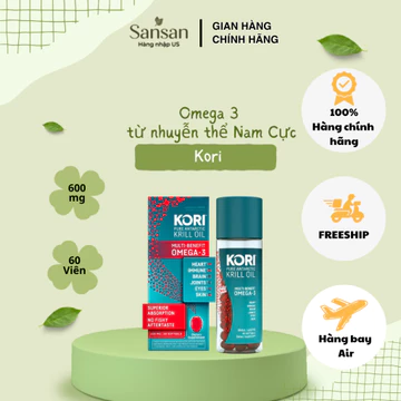 Kori Krill Oil Omega-3 600mg 60 Viên Nang Mềm - Dầu Nhuyễn Thể Nam Cực Hỗ Trợ Tim Mạch, Não Bộ, Mắt, Khớp, Miễn Dịch