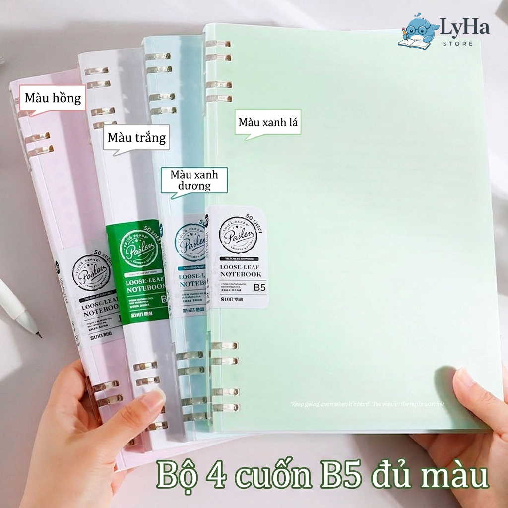 Sổ Còng B5 Ghi Chép Soạn Thảo , NoteBook Màu Pastel 100 Trang Kín Gáy Cao Cấp, Sổ Tiện Dụng cho HSSV
