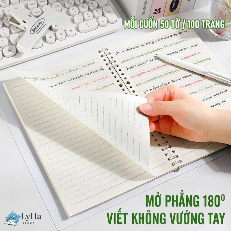 Sổ Còng B5 Ghi Chép Soạn Thảo , NoteBook Màu Pastel 100 Trang Kín Gáy Cao Cấp, Sổ Tiện Dụng cho HSSV